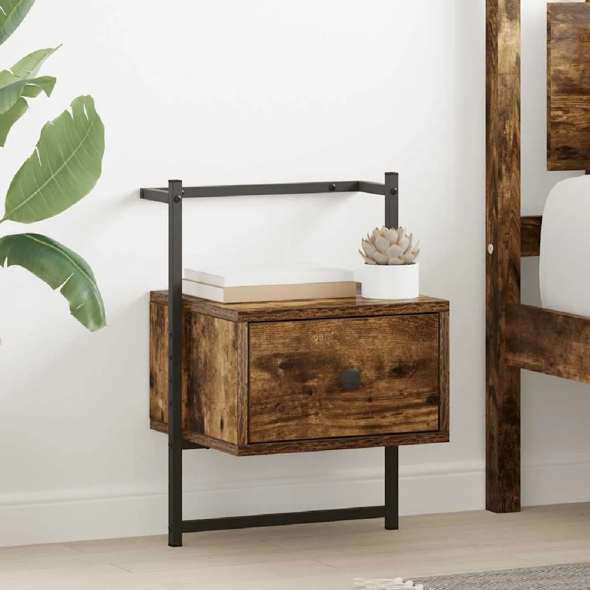 vidaXL Table de chevet murale Chêne Fumé - vue 2