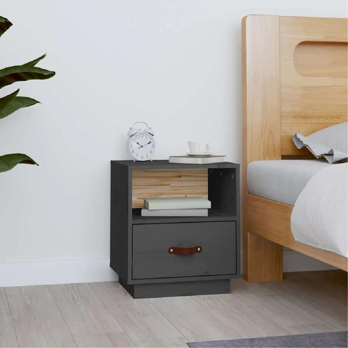 Non Communiqué Gris Vidaxl Table De Chevet 40X34x45 Cm Bois De Pin Massif818299 - Image 3