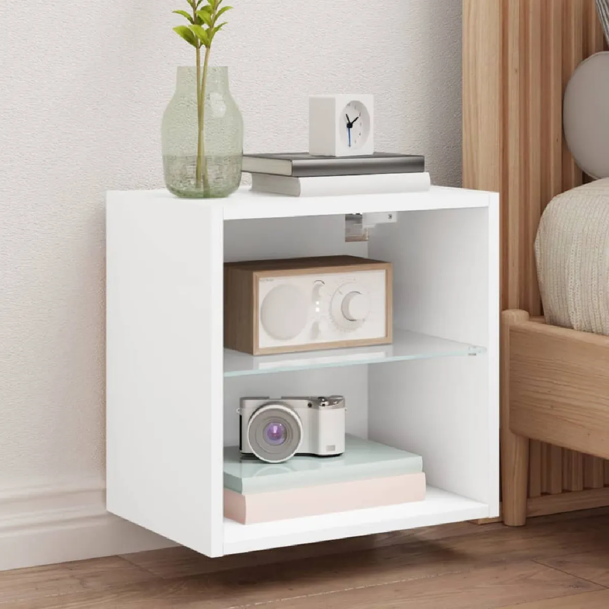VIDAXL - Table de chevet murale - LED - Blanc - Image 2