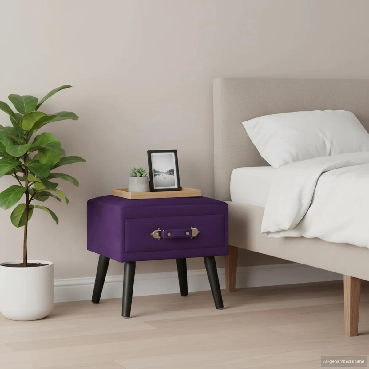Non Communiqué Pourpre Table De Chevet Violet Foncé 40X35x40 Cm Velours - Image 2