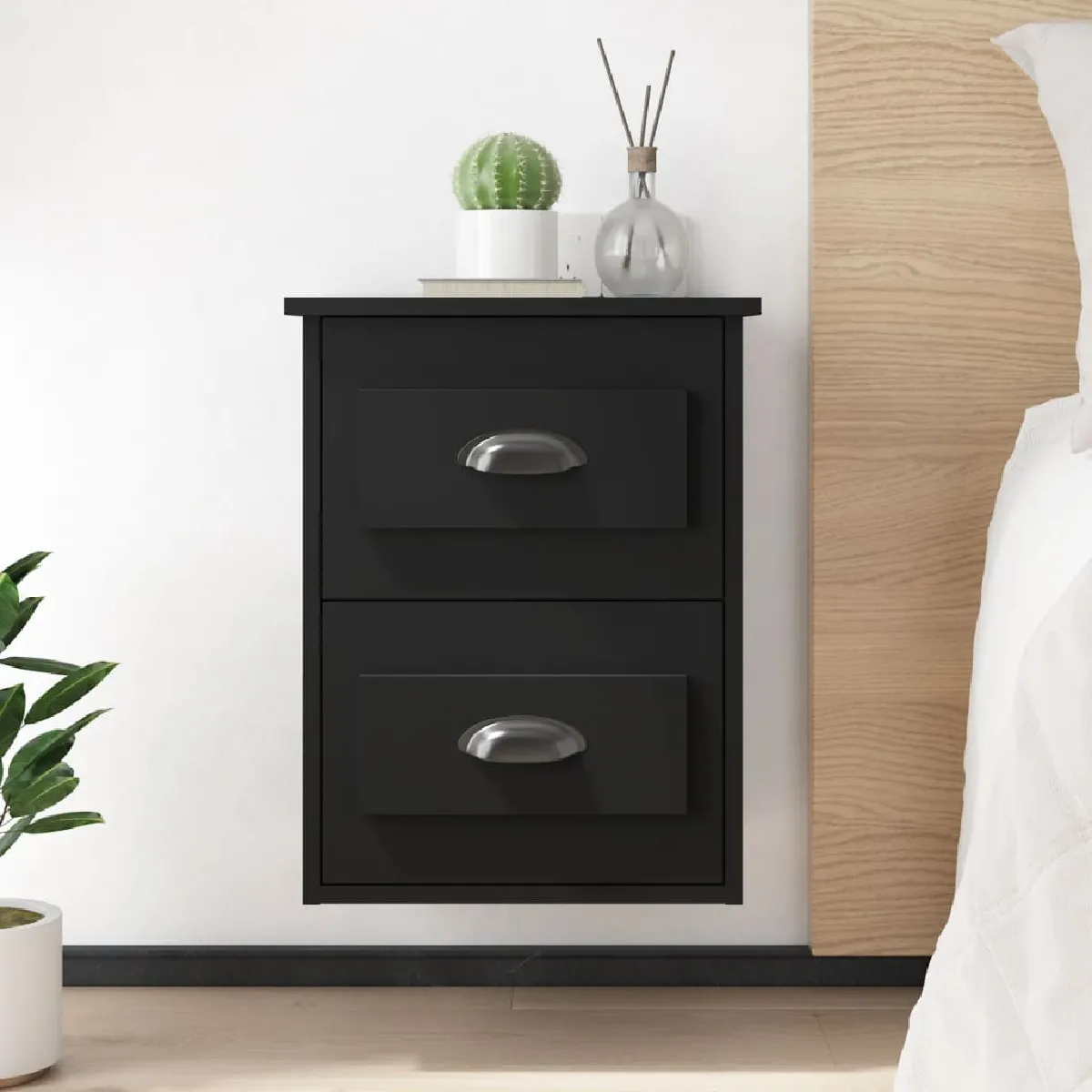 Vidaxl Noir Table De Chevet Murale