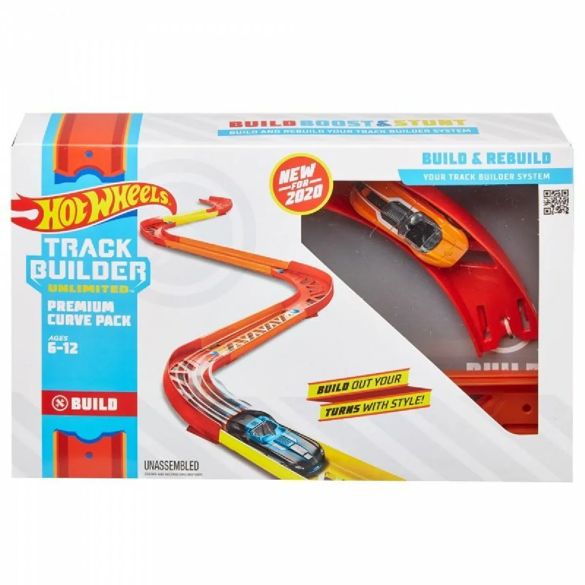 Hot Wheels Track Builder Unlimited Coffret Virages Premium avec connecteurs et Une Voiture Incluse Jouet pour Enfant GLC88