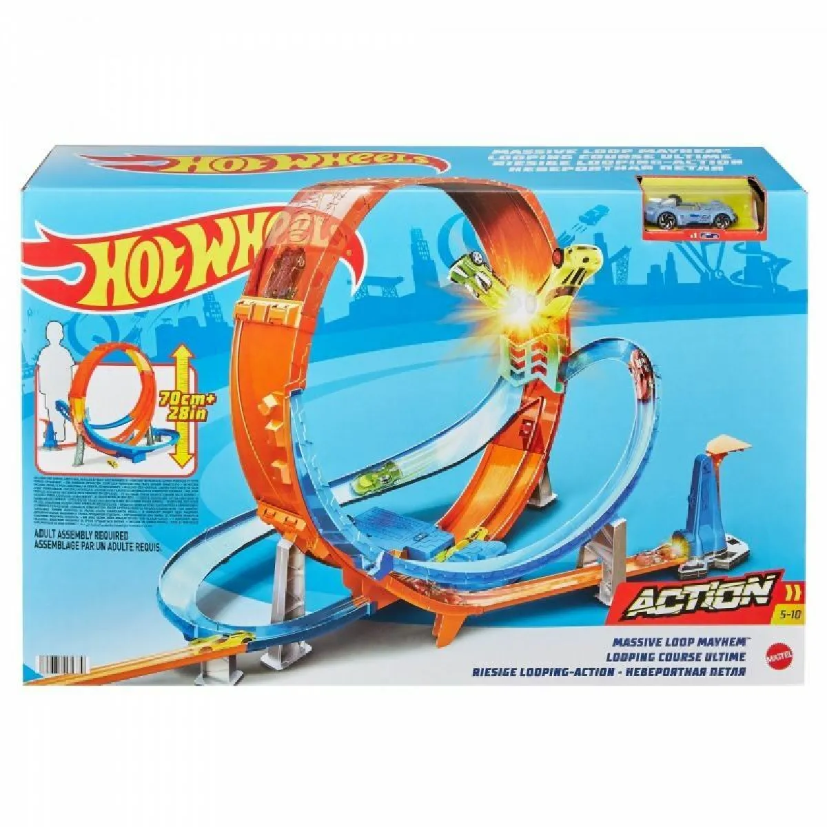 Hot Wheels Action Coffret Looping Infernal de 70 cm de Large avec Lanceur pour Courses et Cascades Voiture Incluse Jouet pour Enfant HCB00