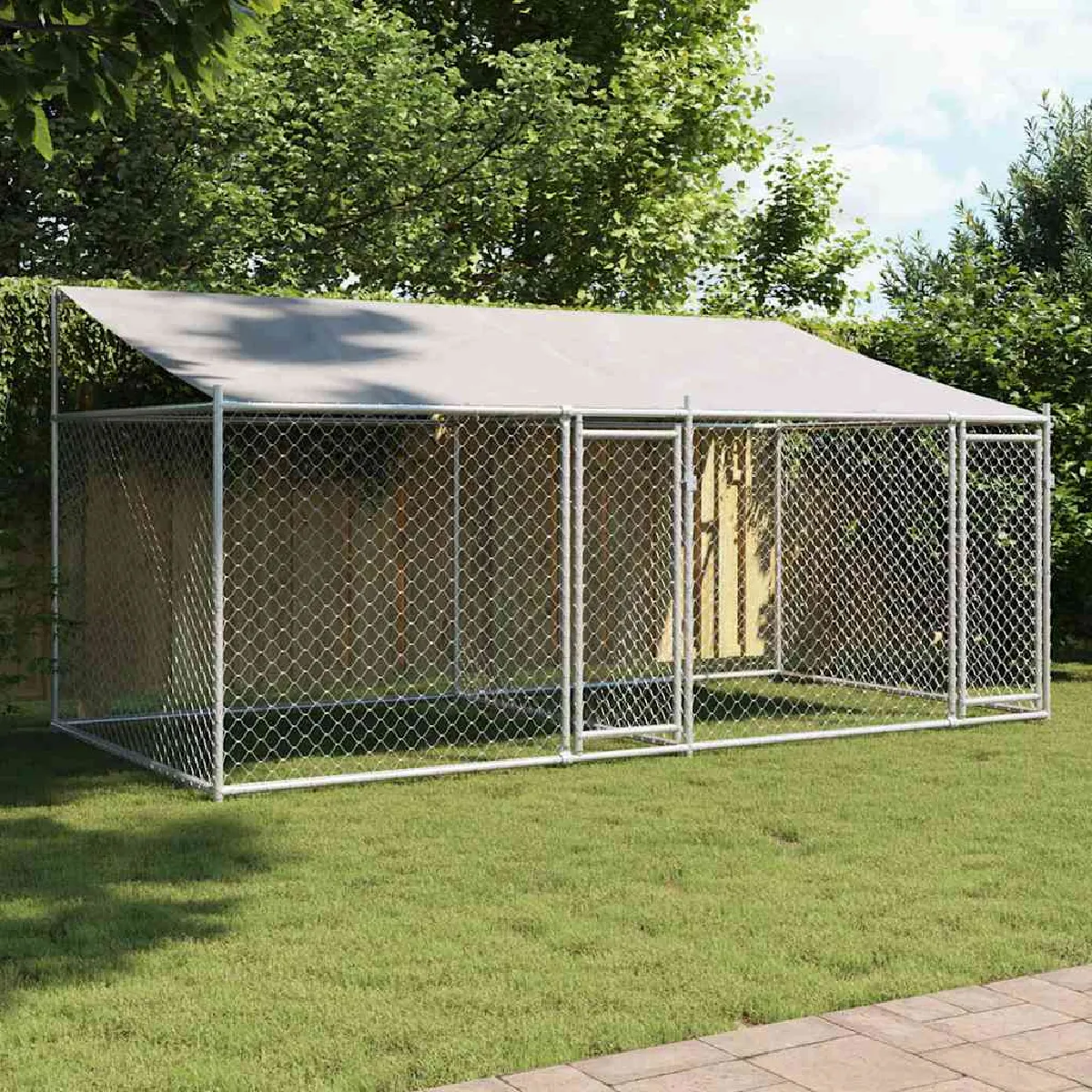 vidaXL Cage pour chien avec toit Acier galvanisé 8 m² - vue 2