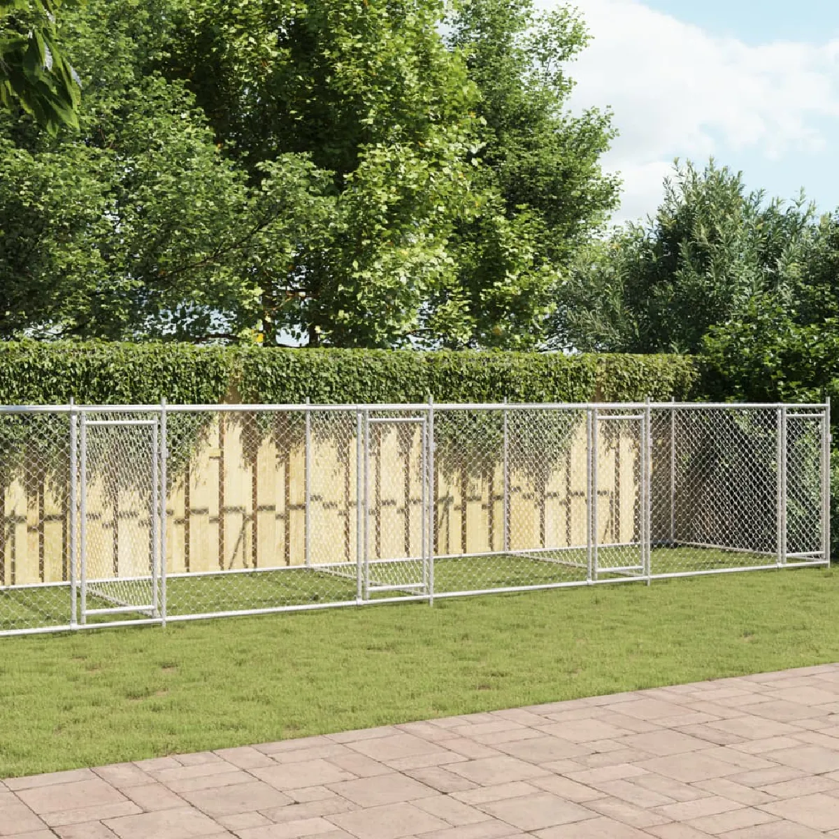 vidaXL Cage pour Chien avec Portes, Chenil pour Chien, Maison pour Chien, Niche de Jardin Terrasse, Gris 12x2x1,5 m Acier Galvanisé