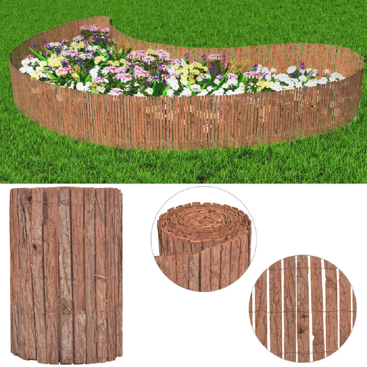 vidaXL Clôture Écorce 1000 x 50 cm Naturel