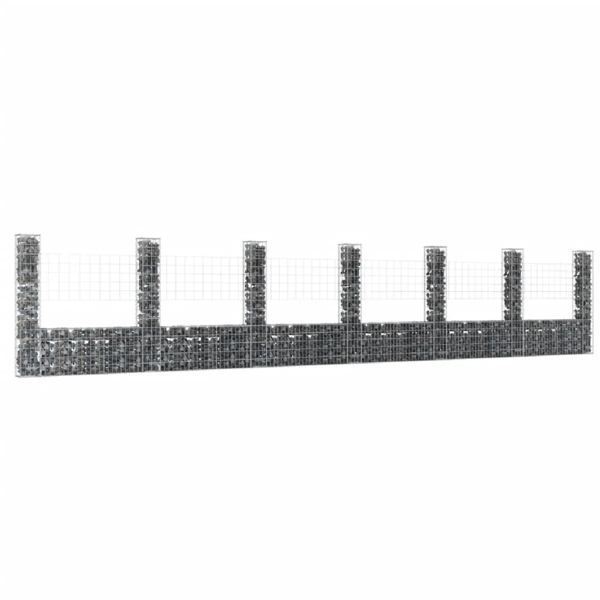 VidaXL Panier de gabion en U avec 7 poteaux 740x20x150 cm - vue 2