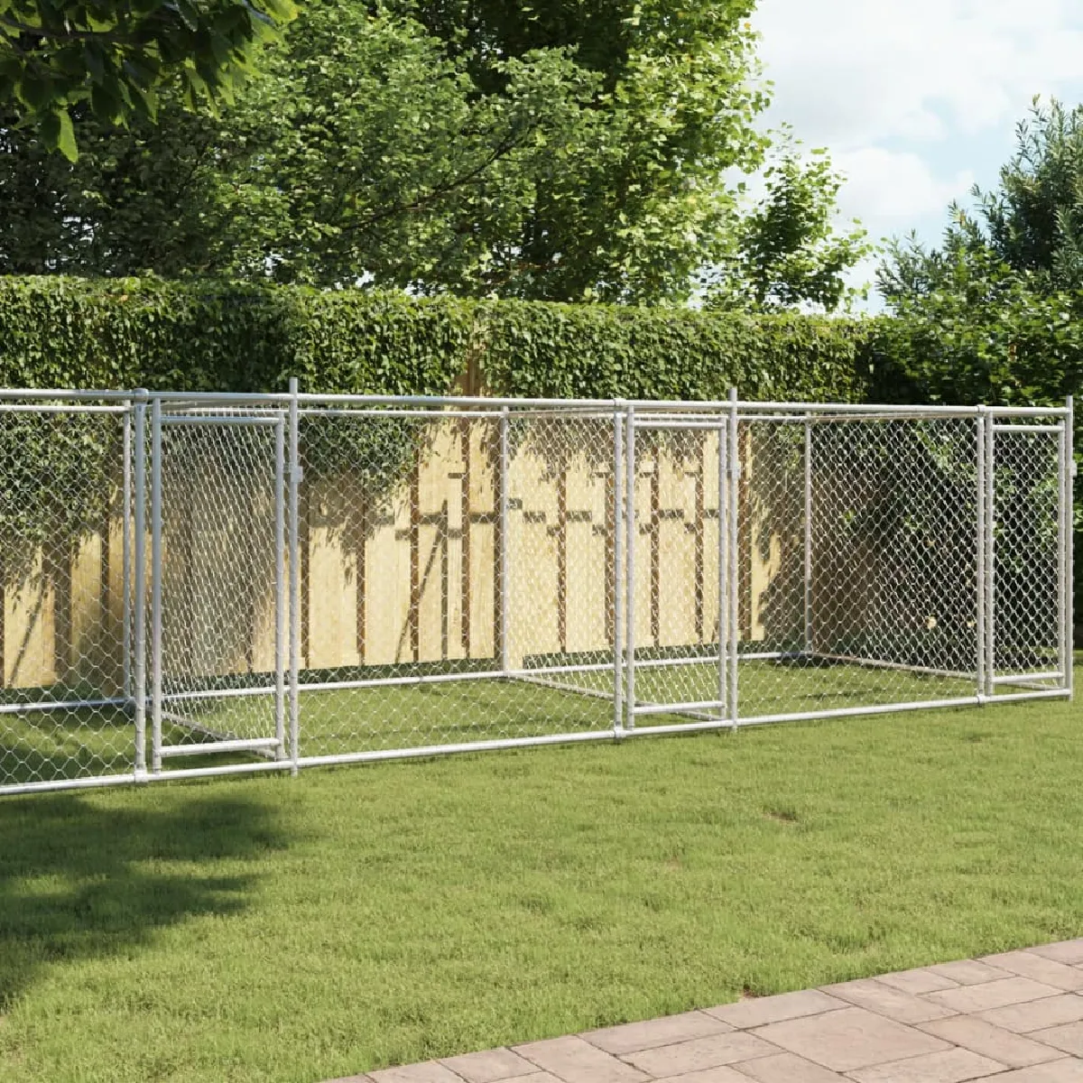 Vidaxl Cage pour Chien avec Portes Chenil pour Chien Maison pour Chien Niche de Jardin Terrasse Gris 8x2x15 m Acier 3209575