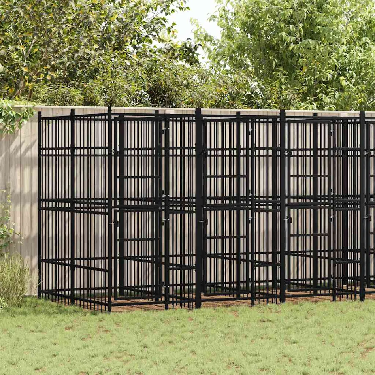 vidaXL Chenil d'extérieur pour chiens Acier 11,06 m², Noir