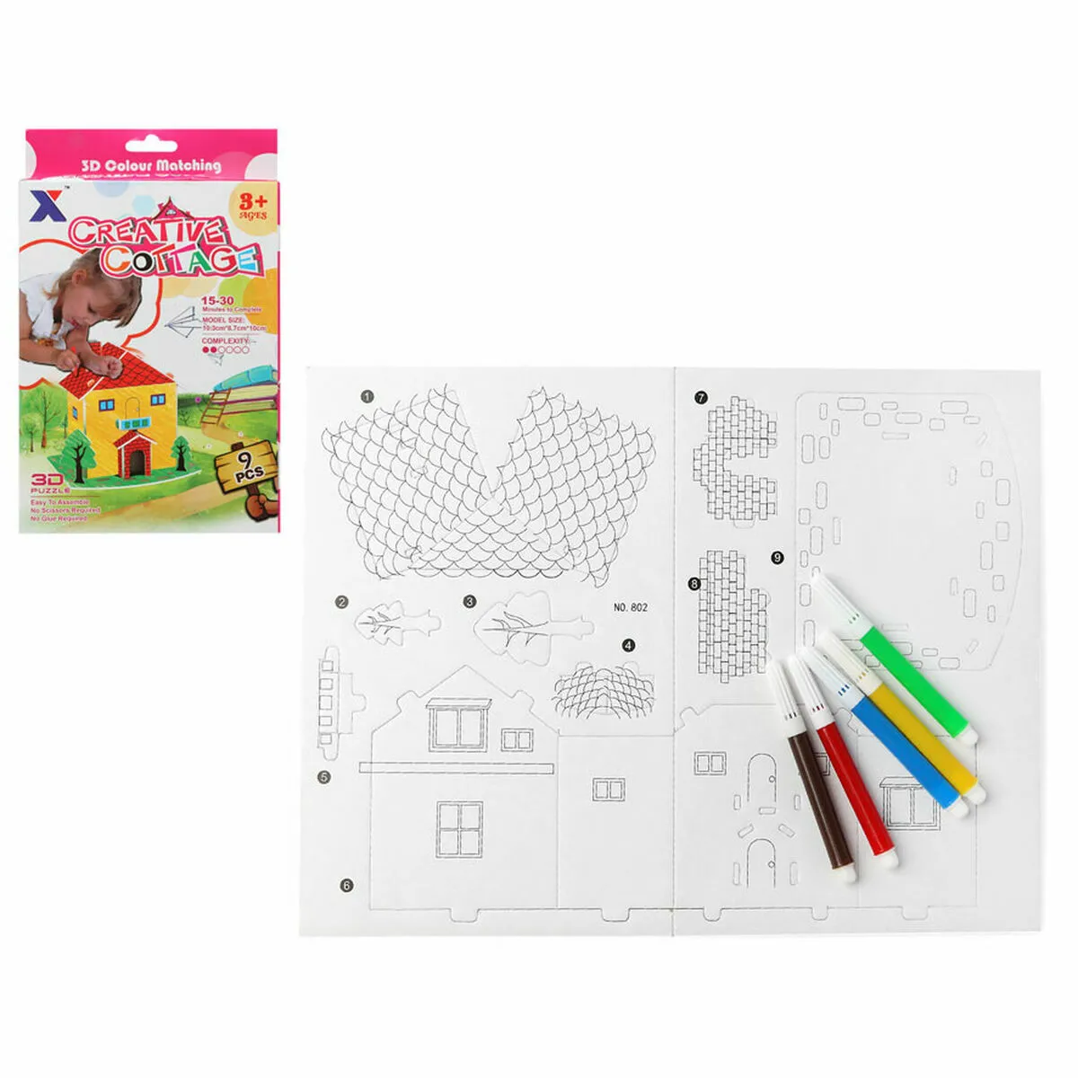 Bigbuy Puzzle 3D à colorier enfant - 9 pièces Bigbuy Puzzle 3D à colorier enfant - 9 pièces