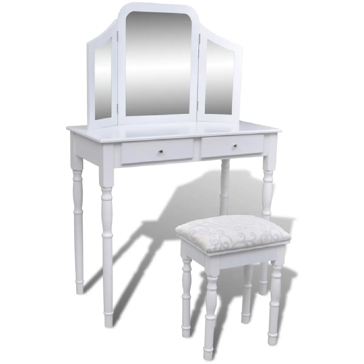 vidaXL Coiffeuse miroir et tabouret - 2 tiroirs - Blanc