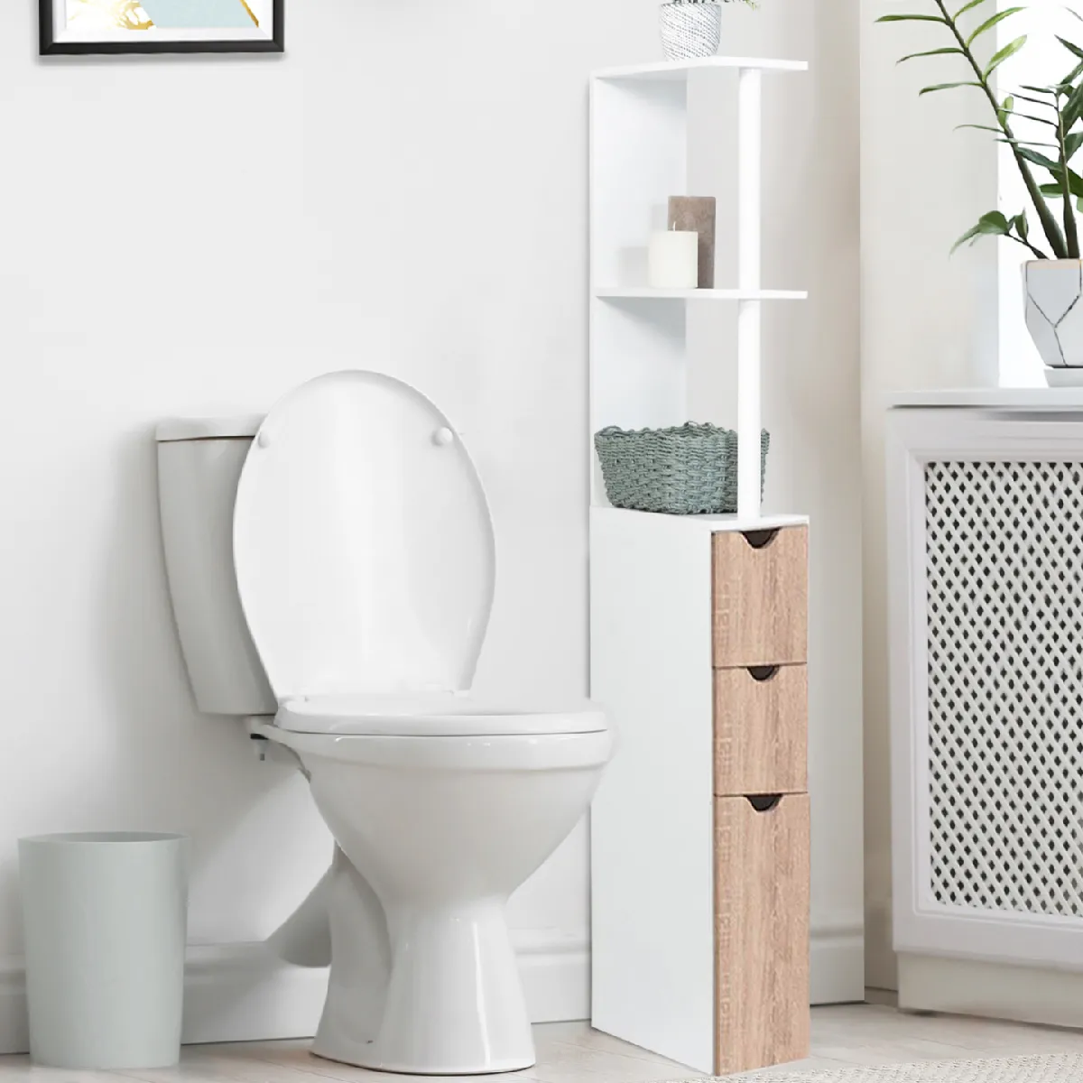Meuble WC 3 En 1 Dayton Bois Foncé - Design Industriel - Armoires Rangement - Neuf