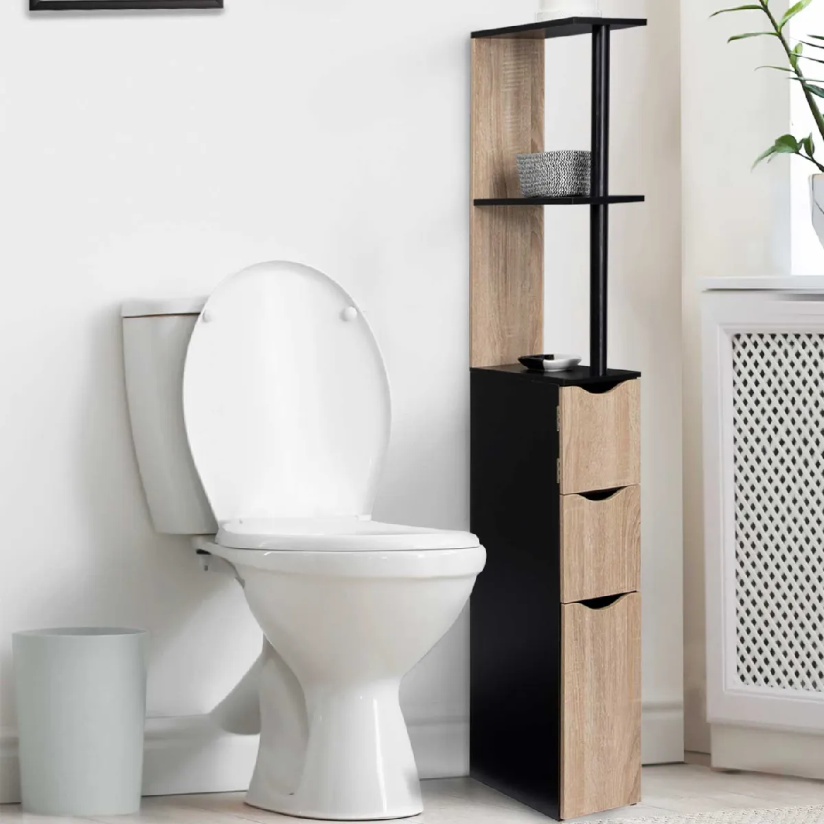 Meuble WC 2 Portes DAYTON Design Industriel – Avec étagères, Dimensions 119x30x18 Cm, Neuf