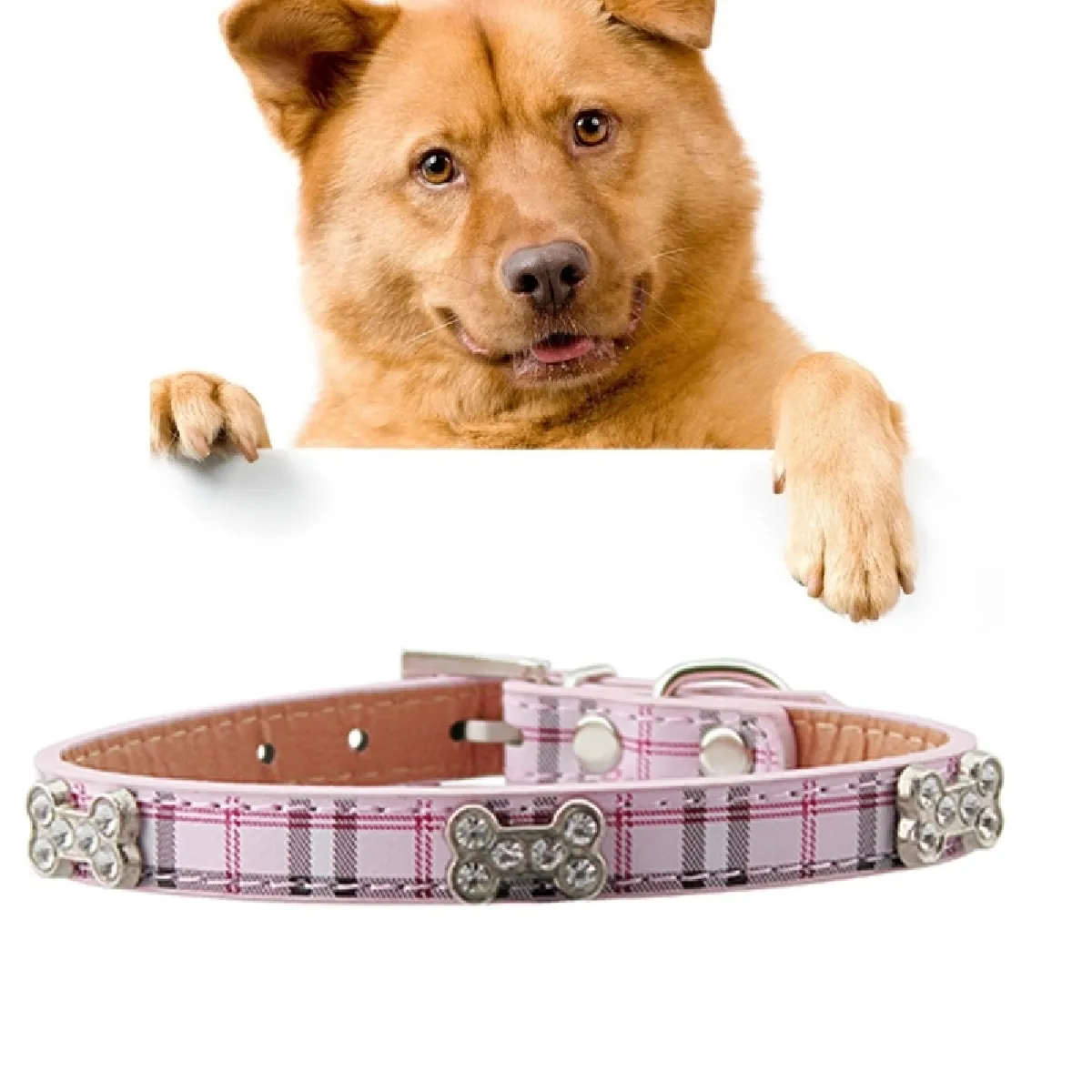 Comparer les prix de Collier Chien & Chat rose Cuir d'unité centrale avec des conceptions d'os Pet Collar Products, taille: L, 2.5 * 51cm