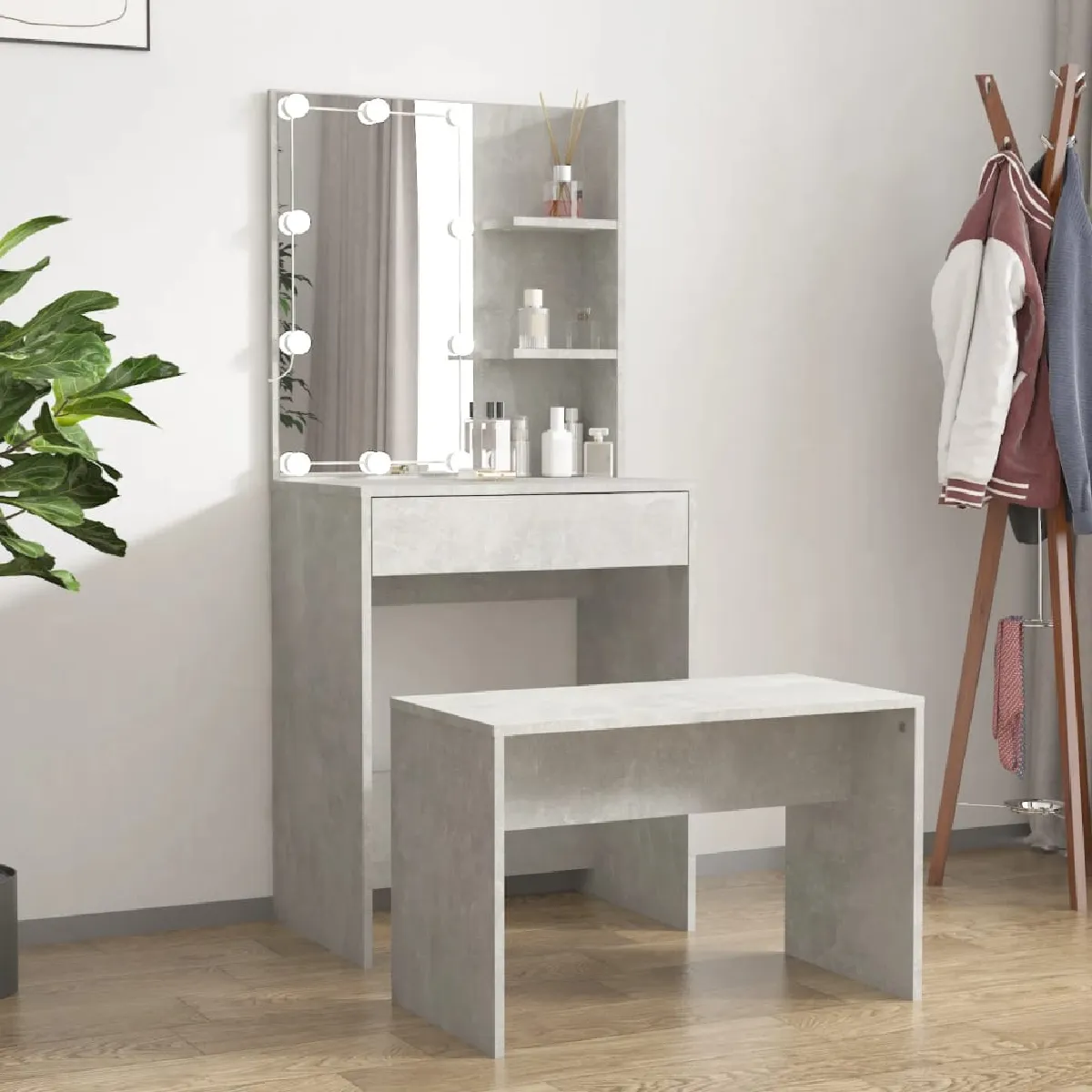 vidaXL Coiffeuse avec LED - Gris Béton