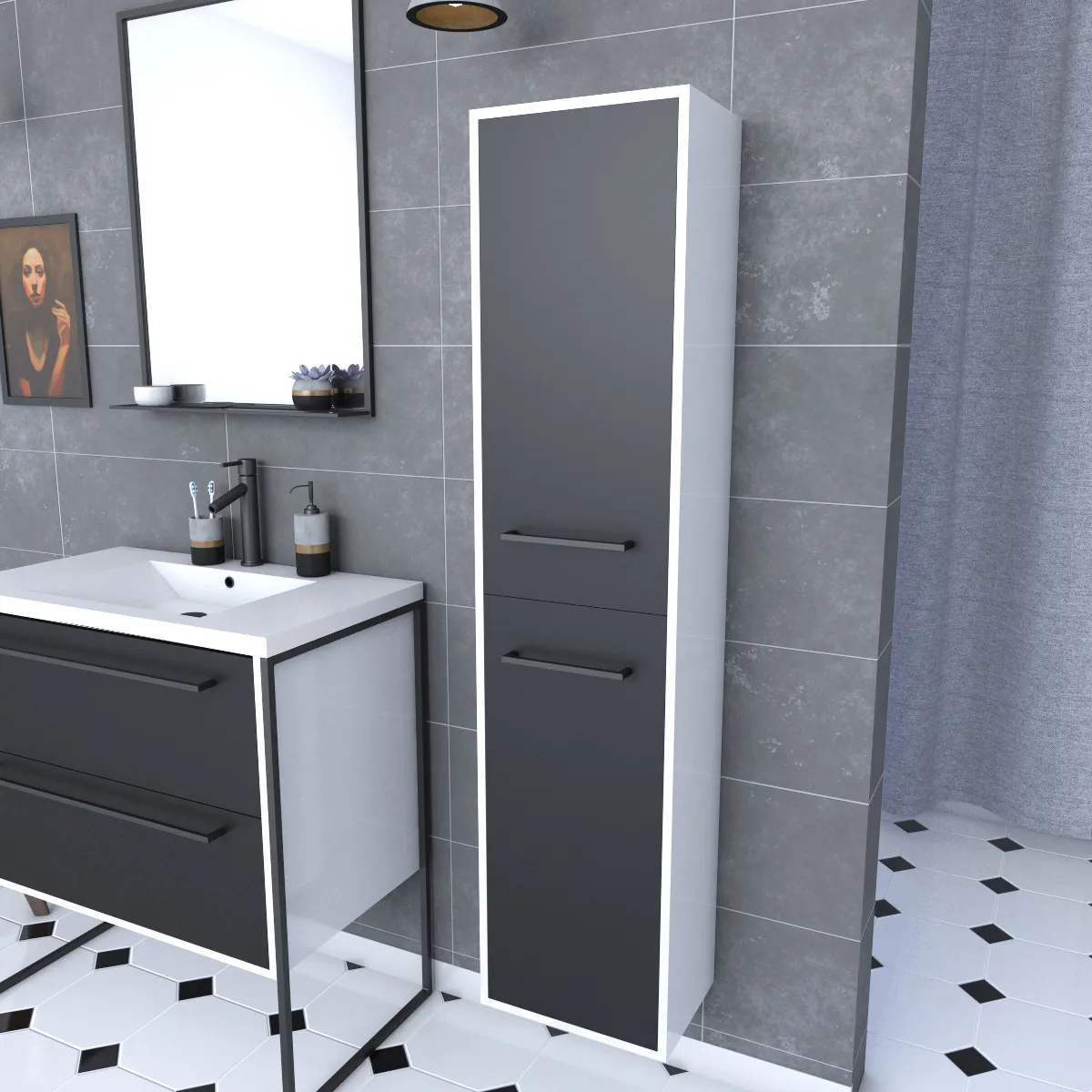 Aurlane STRUCTURA F17 - Meuble colonne salle de bain - Blanc mat