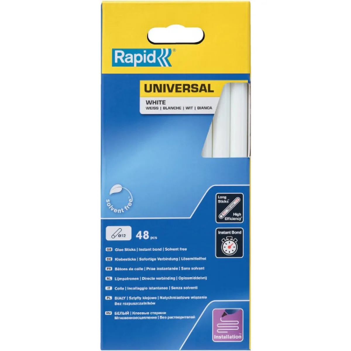 Colle RAPID Ø12mm 48 sticks Fort débit Temps de prise 15 sec