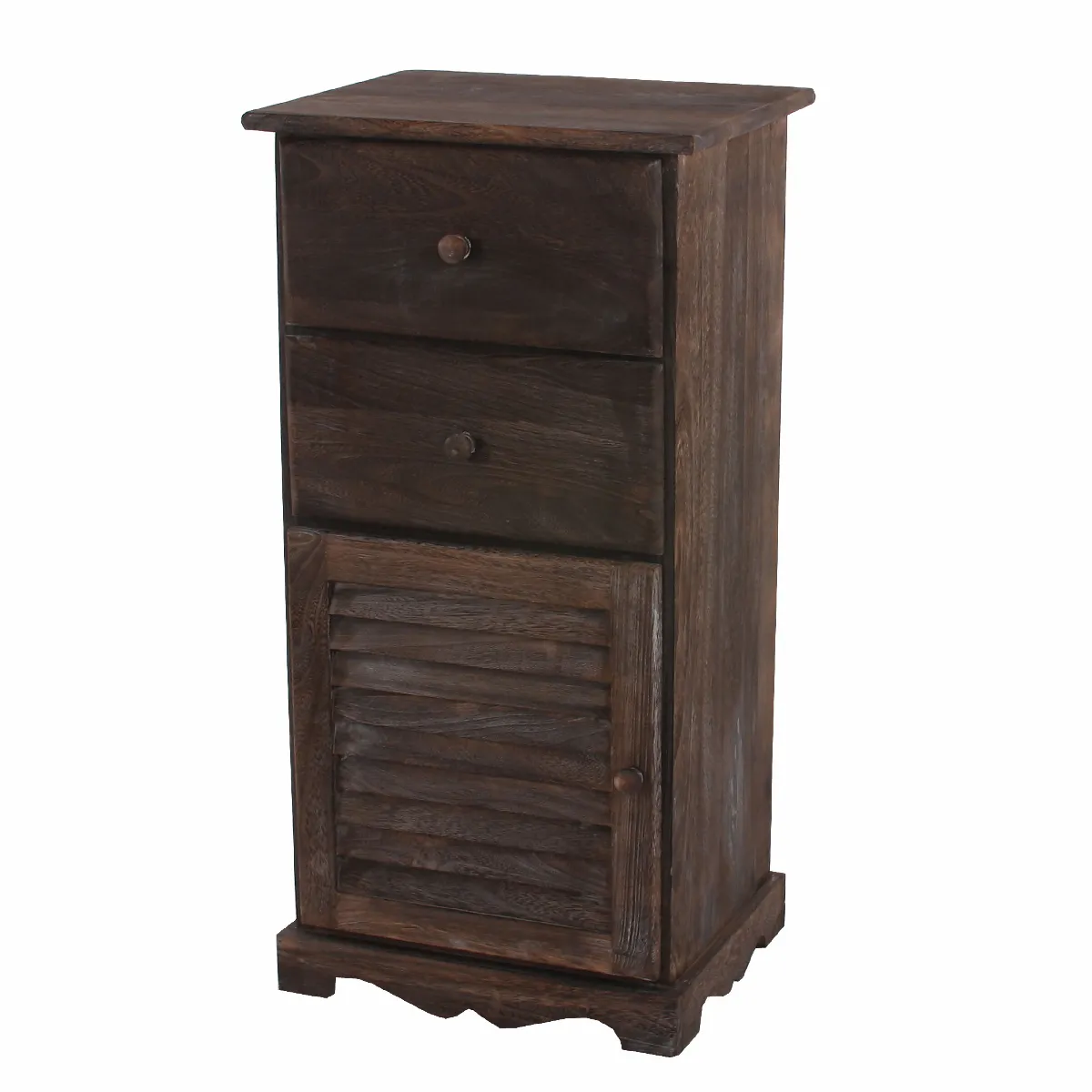 Mendler Marron Commode 2 Tiroirs 1 Porte