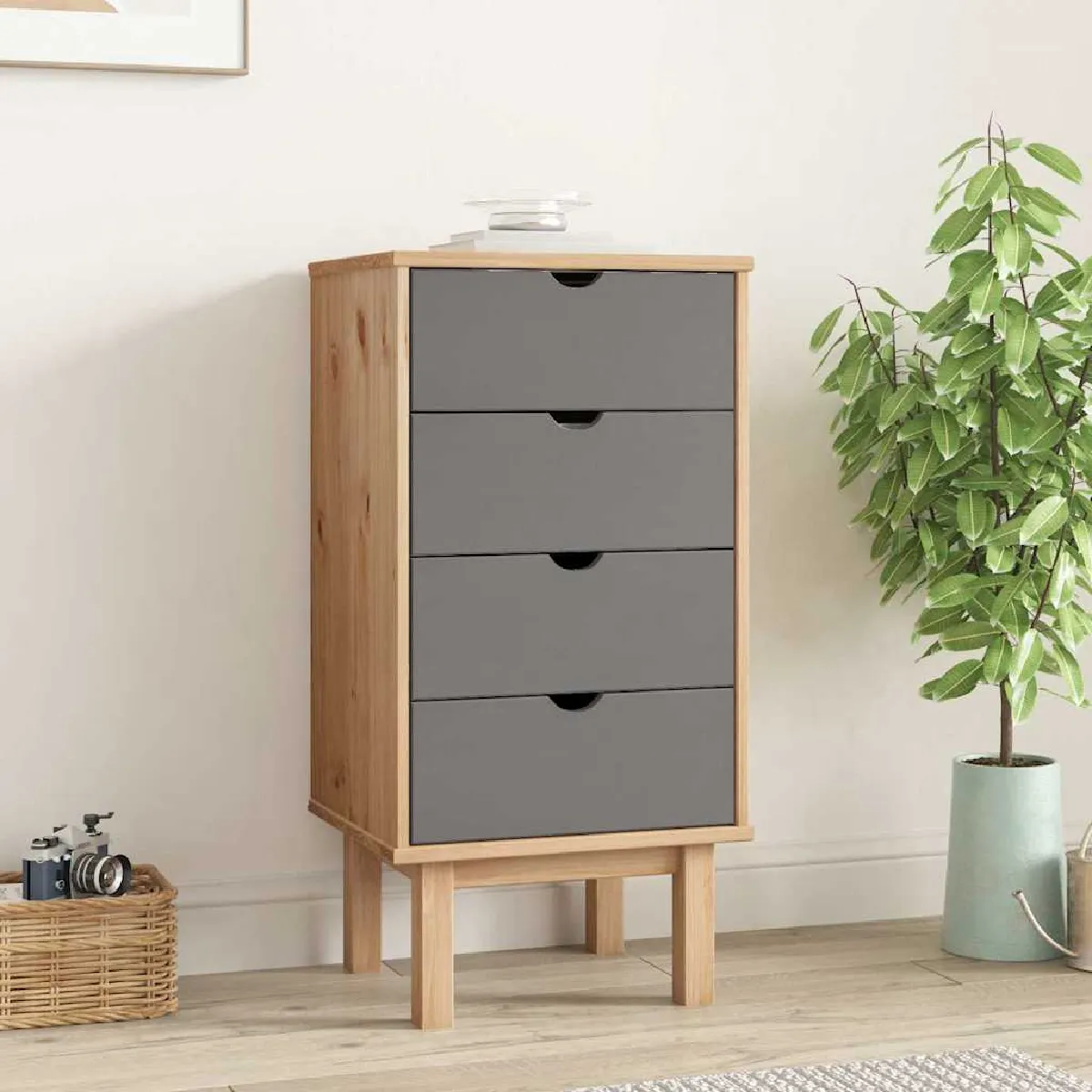 VIDAXL - Commode OTTA - Pin Massif - Marron et Gris - 45x39x90 cm - Image 2