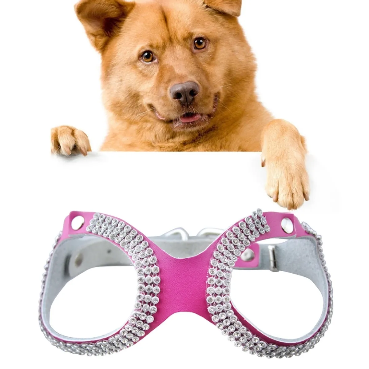 Meilleurs prix pour Collier Chien & Chat Magenta Sangle de poitrine en cuir strass Style respirant Chest, Taille: S