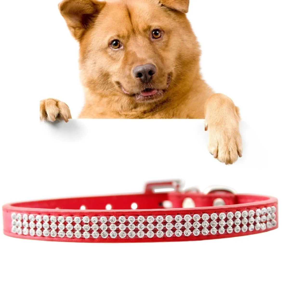 Comparer les prix de Collier Chien & Chat rouge pour animaux de compagnie, Taille: S, 1.5 * 37 cm PU diamant clouté Pet Collar produits