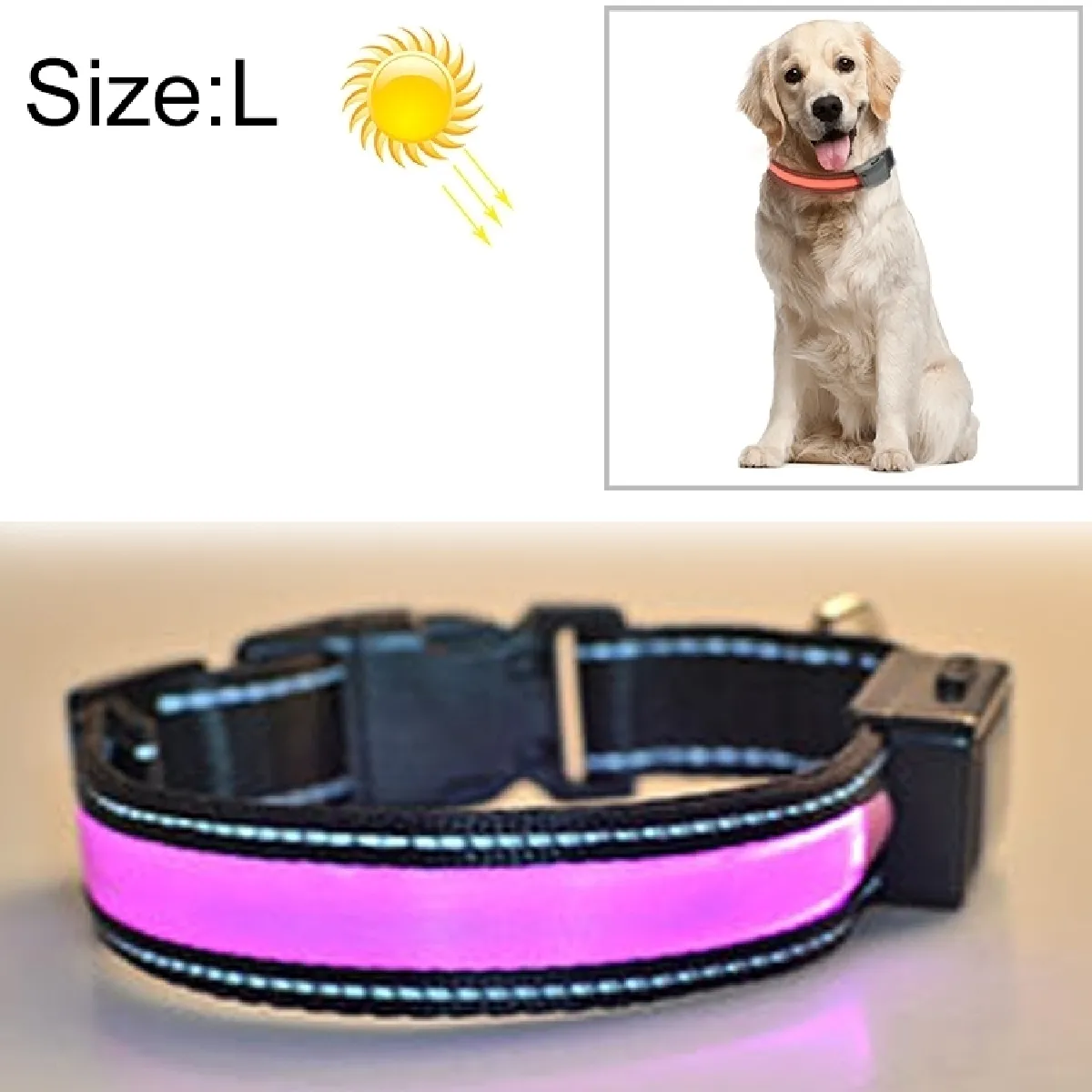 Meilleurs prix pour Collier de lumière LED de charge pour animal de compagnie solaire et grand pour animaux de compagnie, solaire, tour de cou Taille: L, 50-60cm (Rose)