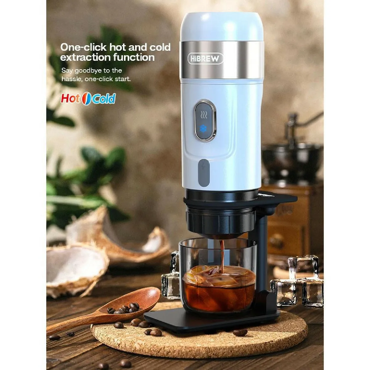 Machine à Café Portable HiBREW H4 - Compatible Capsules Nespresso Et Café Moulu - Parfaite Pour Camping/voiture