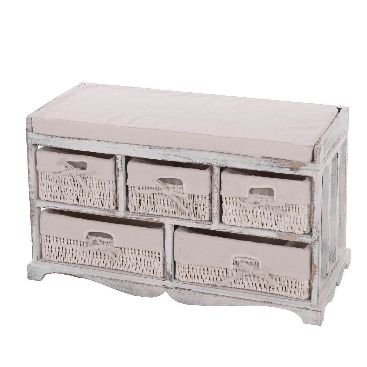 Mendler Blanc Commode 5 Tiroirs Bois
