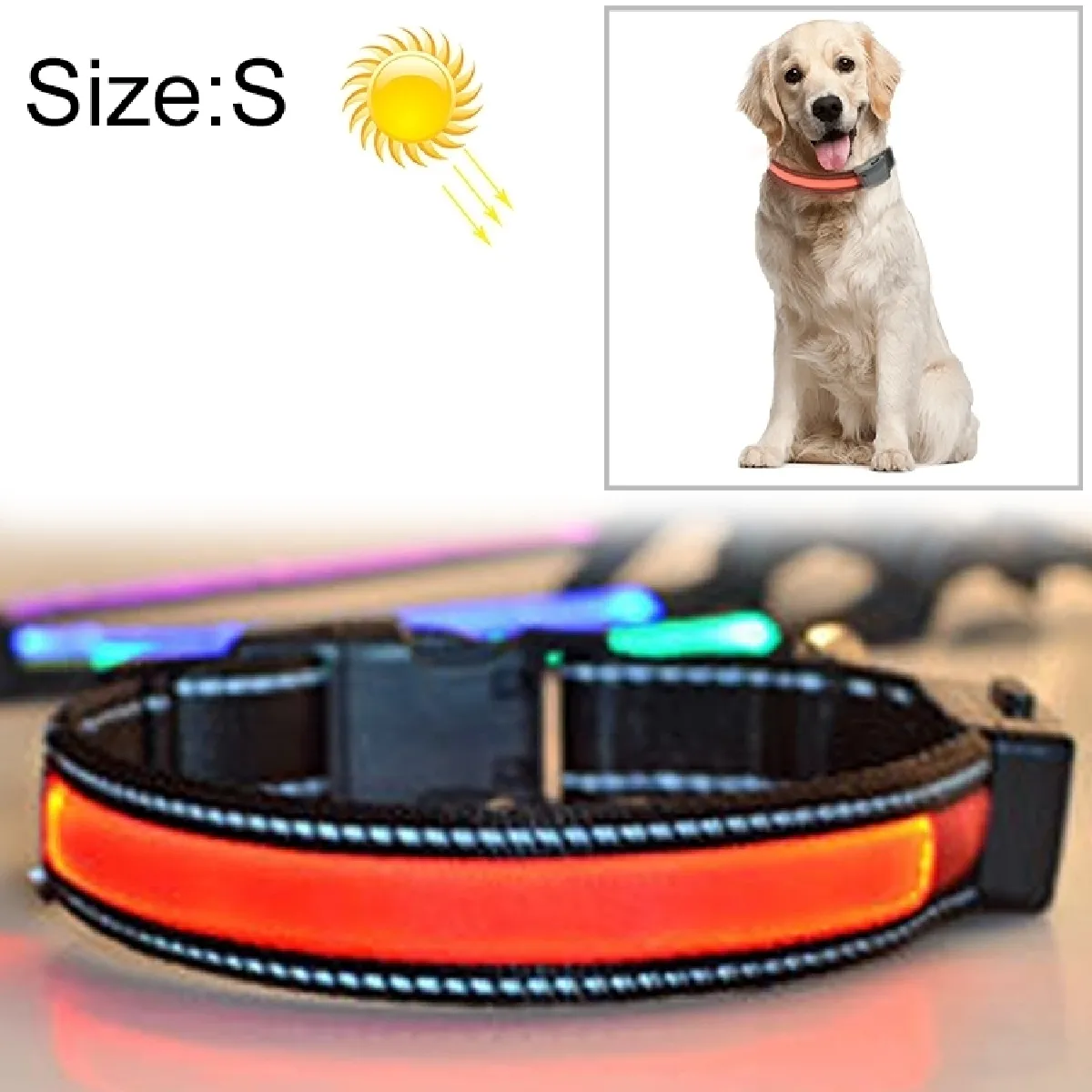 Comparer les prix de Collier de lumière LED de charge pour animal de compagnie, solaire, moyen et grand, pour animaux de compagnie, taille du tour de cou: S, 35-40cm (rouge)