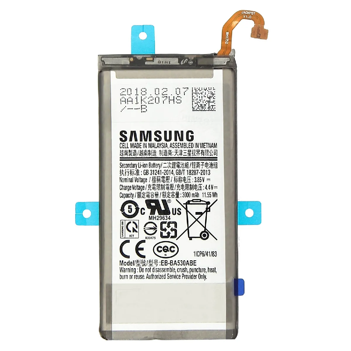 Samsung EB BA530ABE Batterie Galaxy A8 2018 Batterie d'origine 3000mAh - vue 2