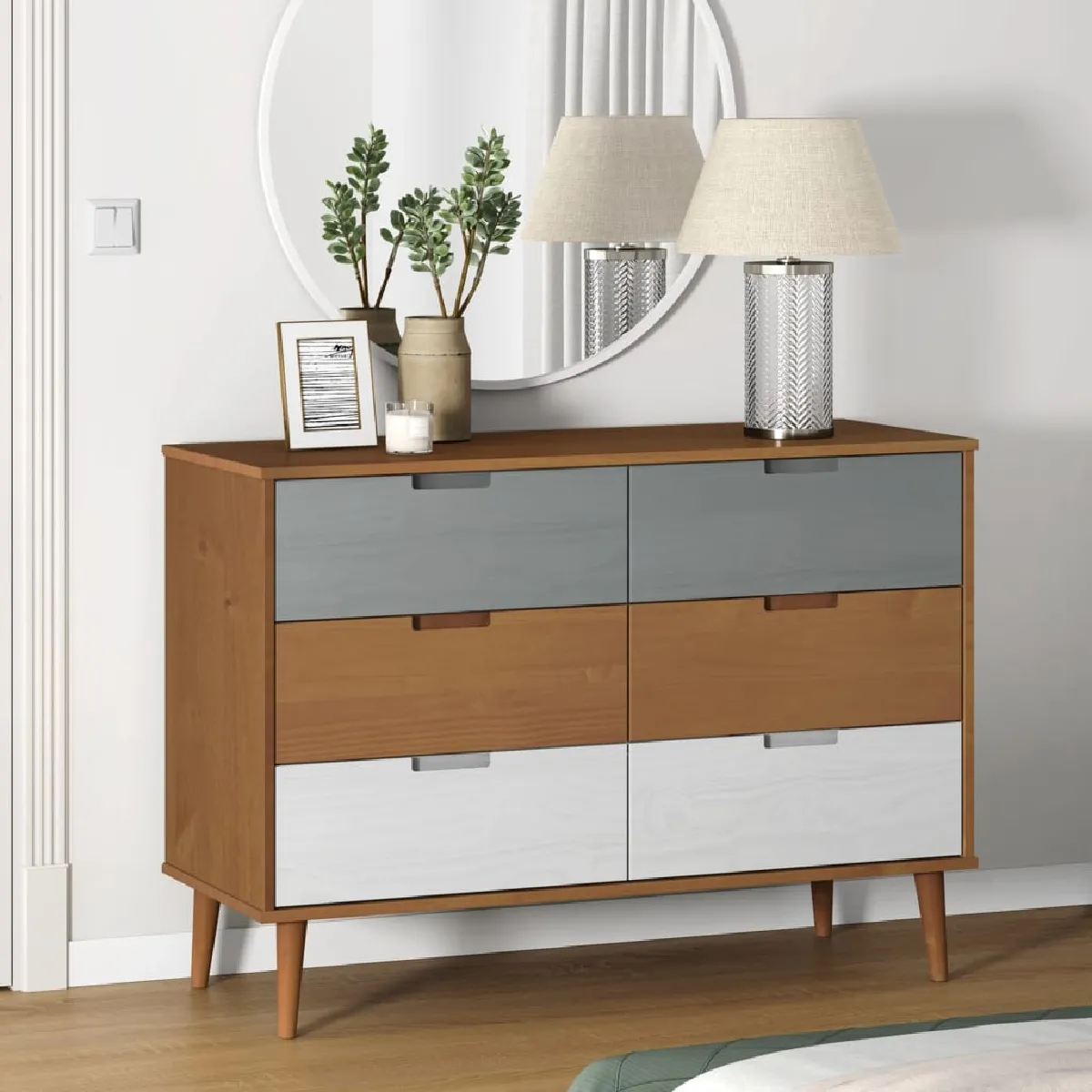 Vidaxl Marron Commode Molde Pin Massif