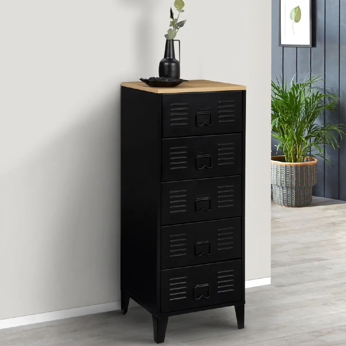 Meuble De Rangement Cube Rudy 9 Cases Bois Façon Hêtre Avec 3 Portes