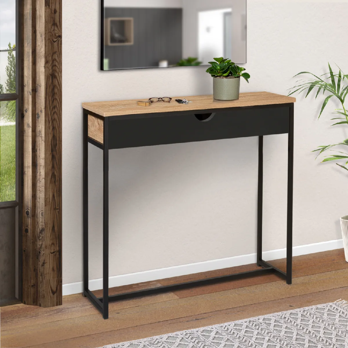 Idmarket Noir Market Boston - Console 1 Tiroir