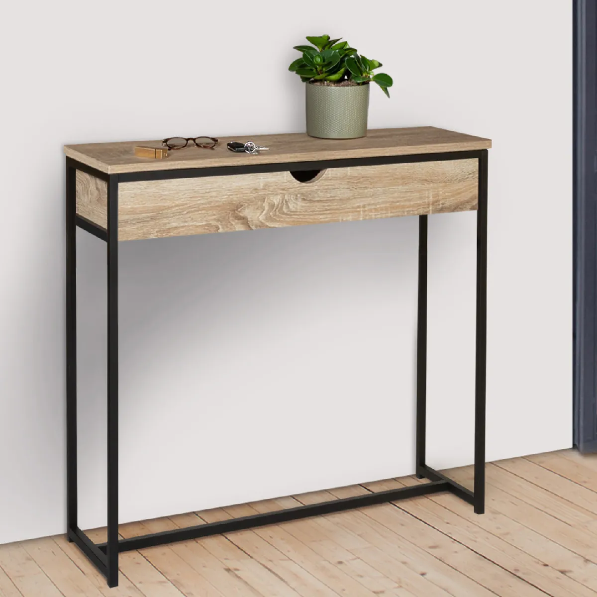 Idmarket Noir Console 1 Tiroir Detroit