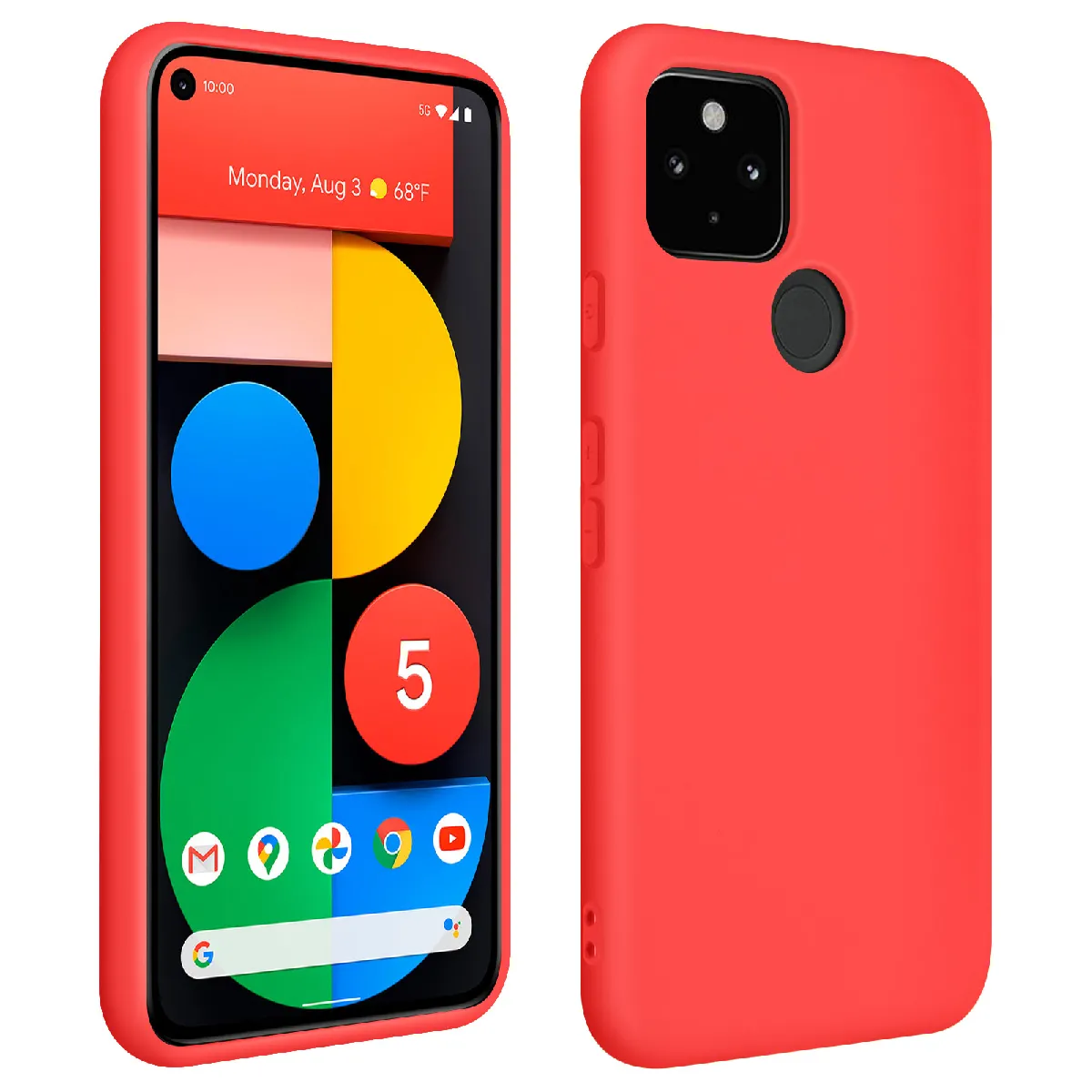 Avizar Rouge Coque Pour Google Pixel 5 Silicone Semi-Rigide Finition Soft Touch