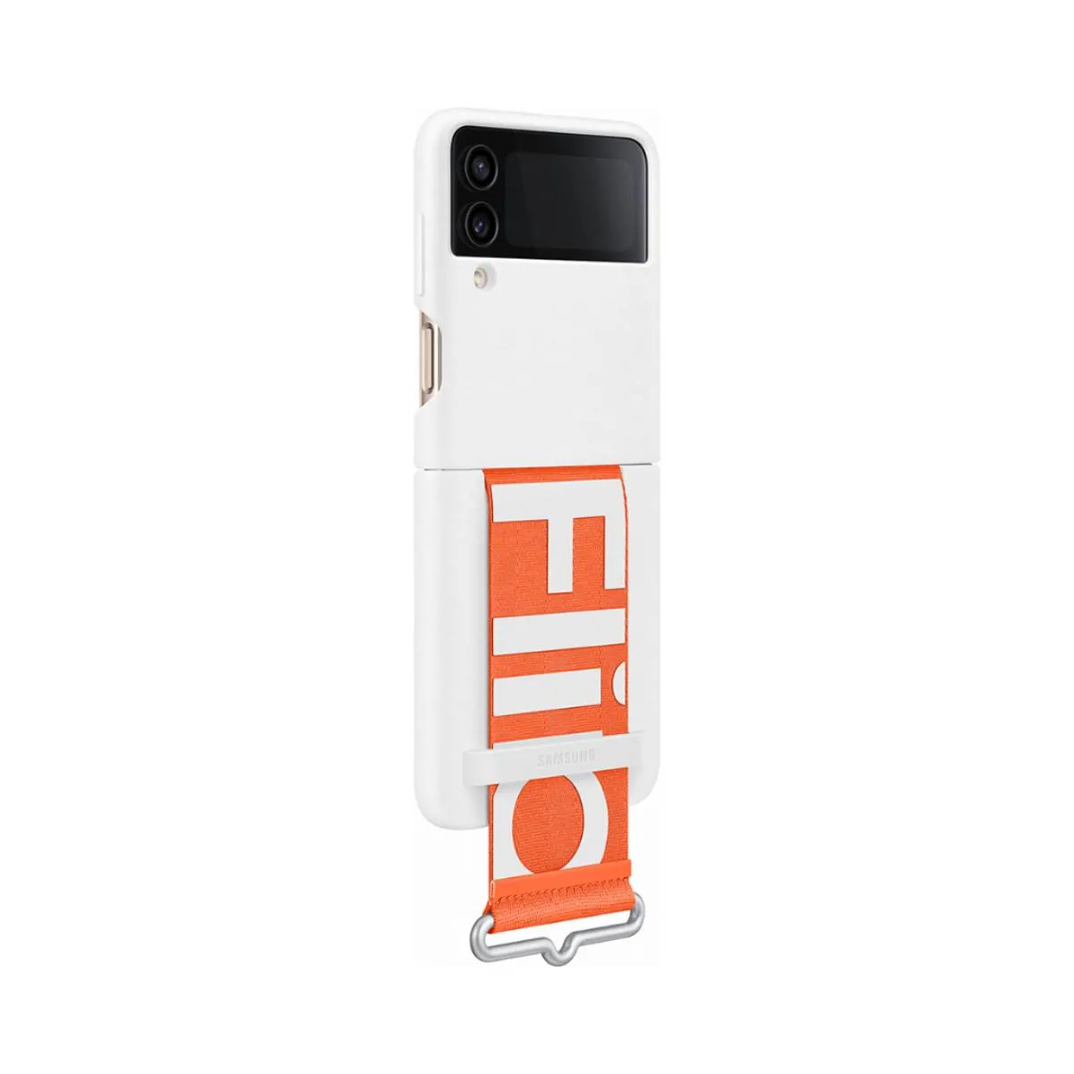 Coque en silicone avec lanière pour Samsung Galaxy Z Flip 4 Blanc
