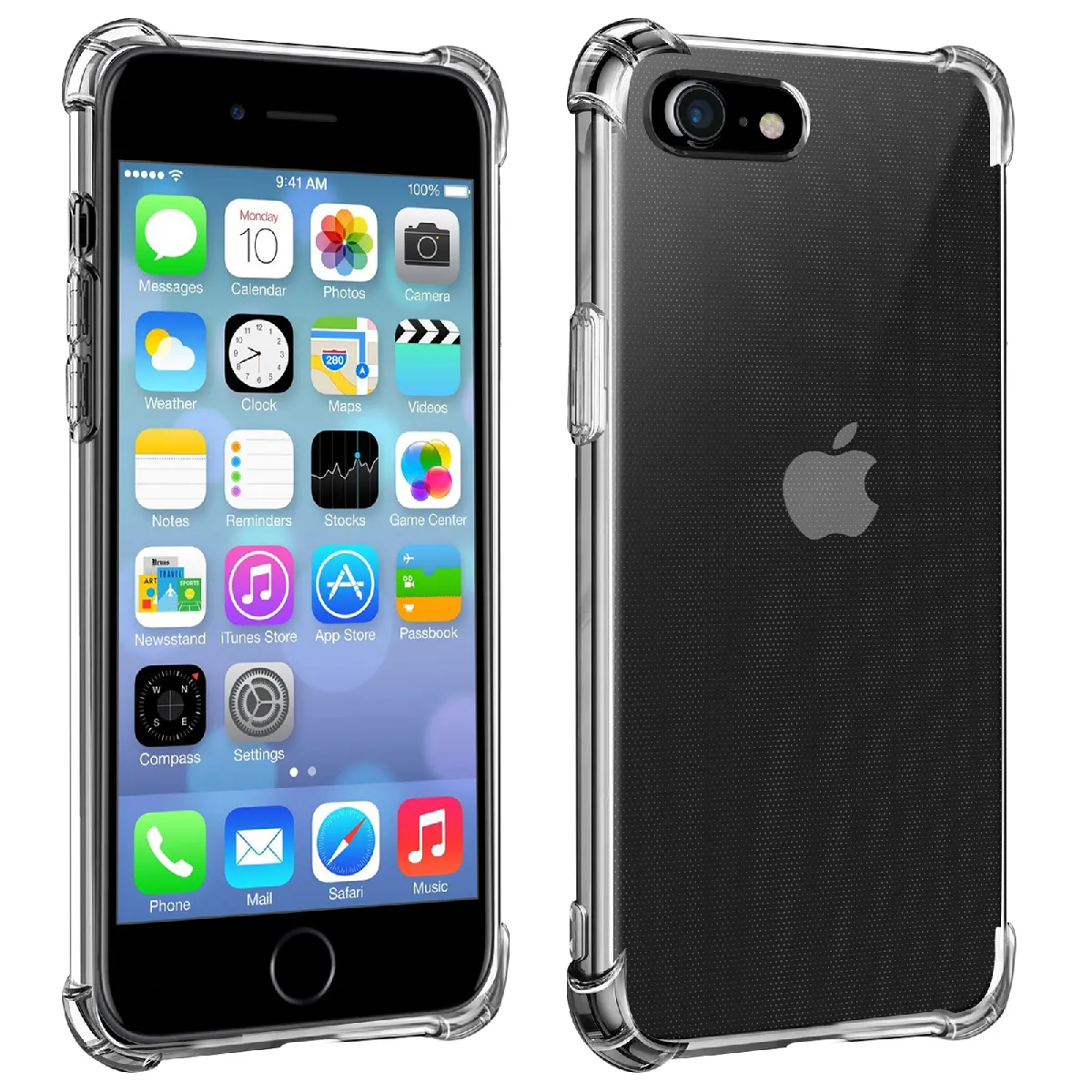 Avizar Coque Iphone Se 2022 / 2020 Et 8 / 7 Silicone Flexible Coins Bumper Transparent