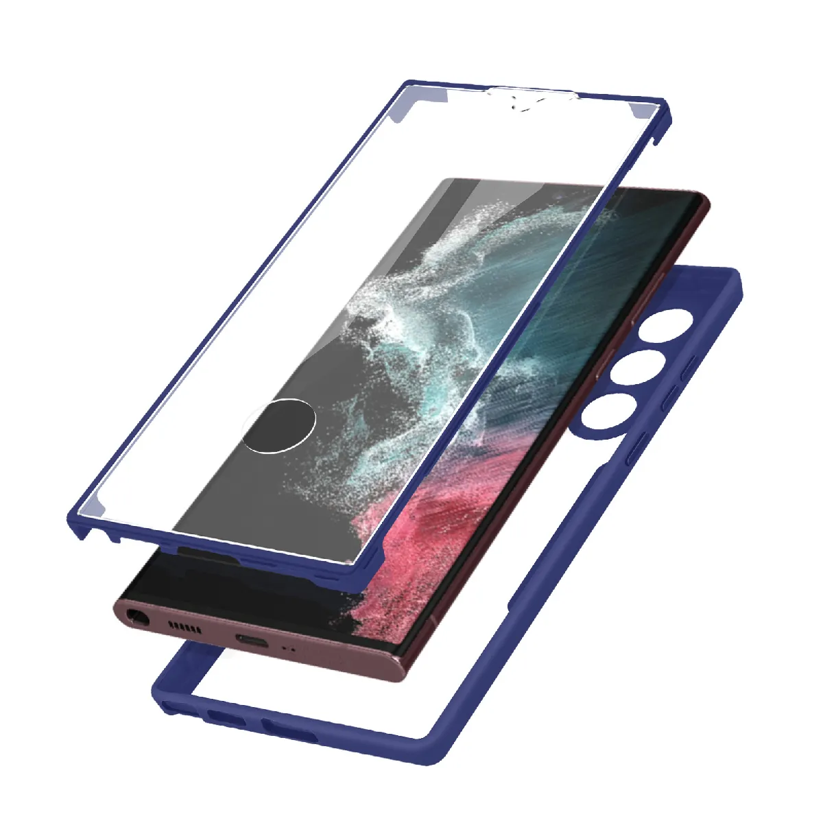 Avizar Bleu Coque Pour Samsung Galaxy S22 Ultra Dos Plexiglas Et Avant Polymère