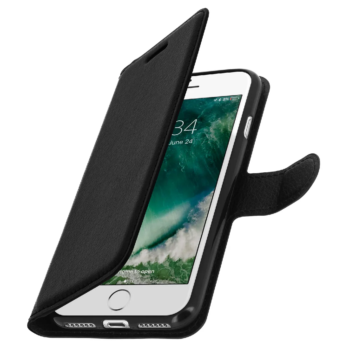 Avizar Noir Étui Pour Iphone Se 2022 / 2020 Et 8 / 7 À Clapet Portefeuille