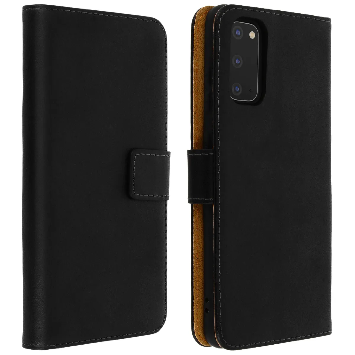 Avizar Noir Housse Pour Samsung Galaxy S20 Cuir Véritable Porte Cartes Support