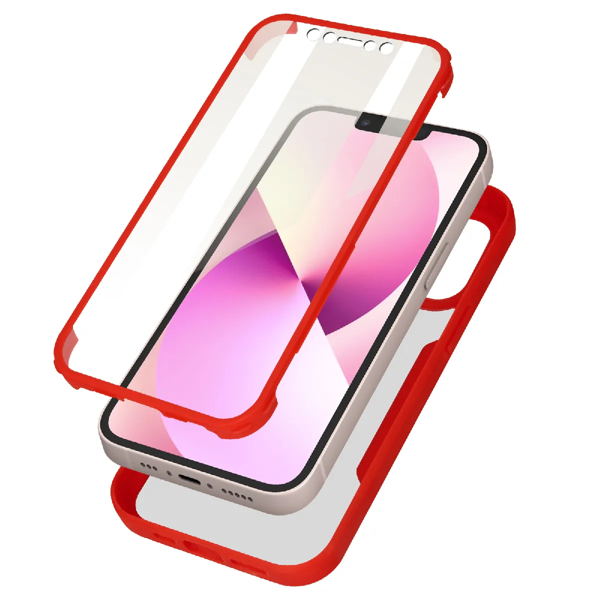 Avizar Rouge Coque 360 Pour Iphone 13 Dos Rigide Protection Écran Contour