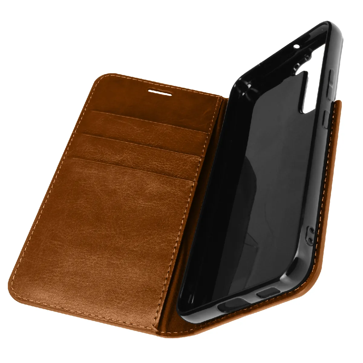 Avizar Étui Pour Samsung Galaxy S22 Folio Cuir Véritable Porte Cartes Support Vidéo Camel