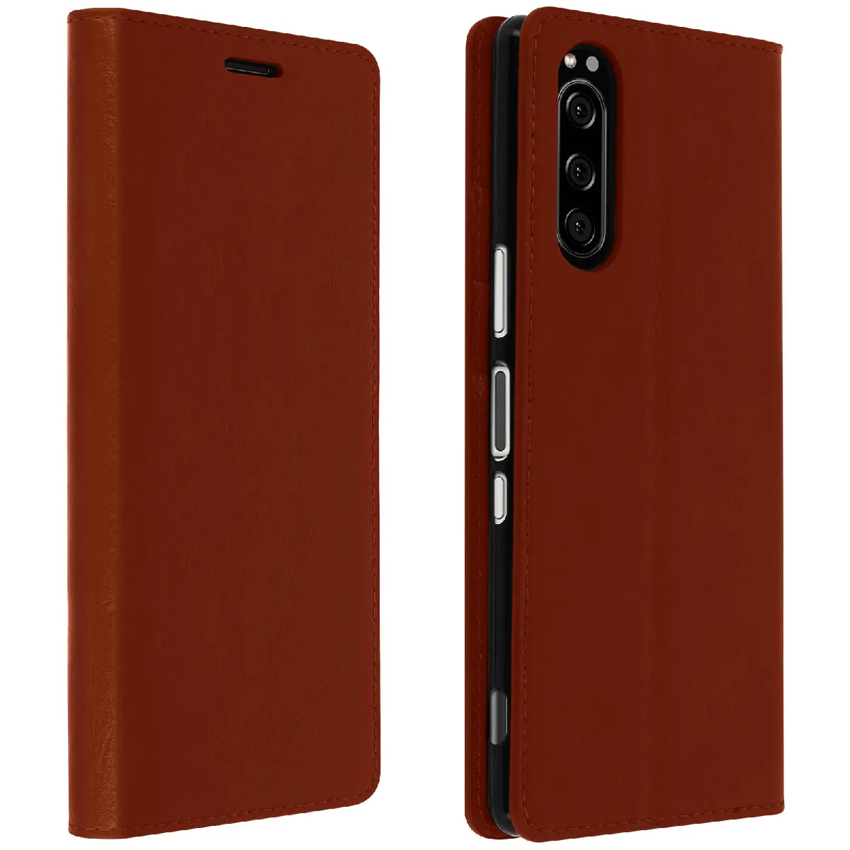 Avizar Étui Pour Sony Xperia 5 Folio Cuir Véritable Porte Cartes Support Vidéo Camel