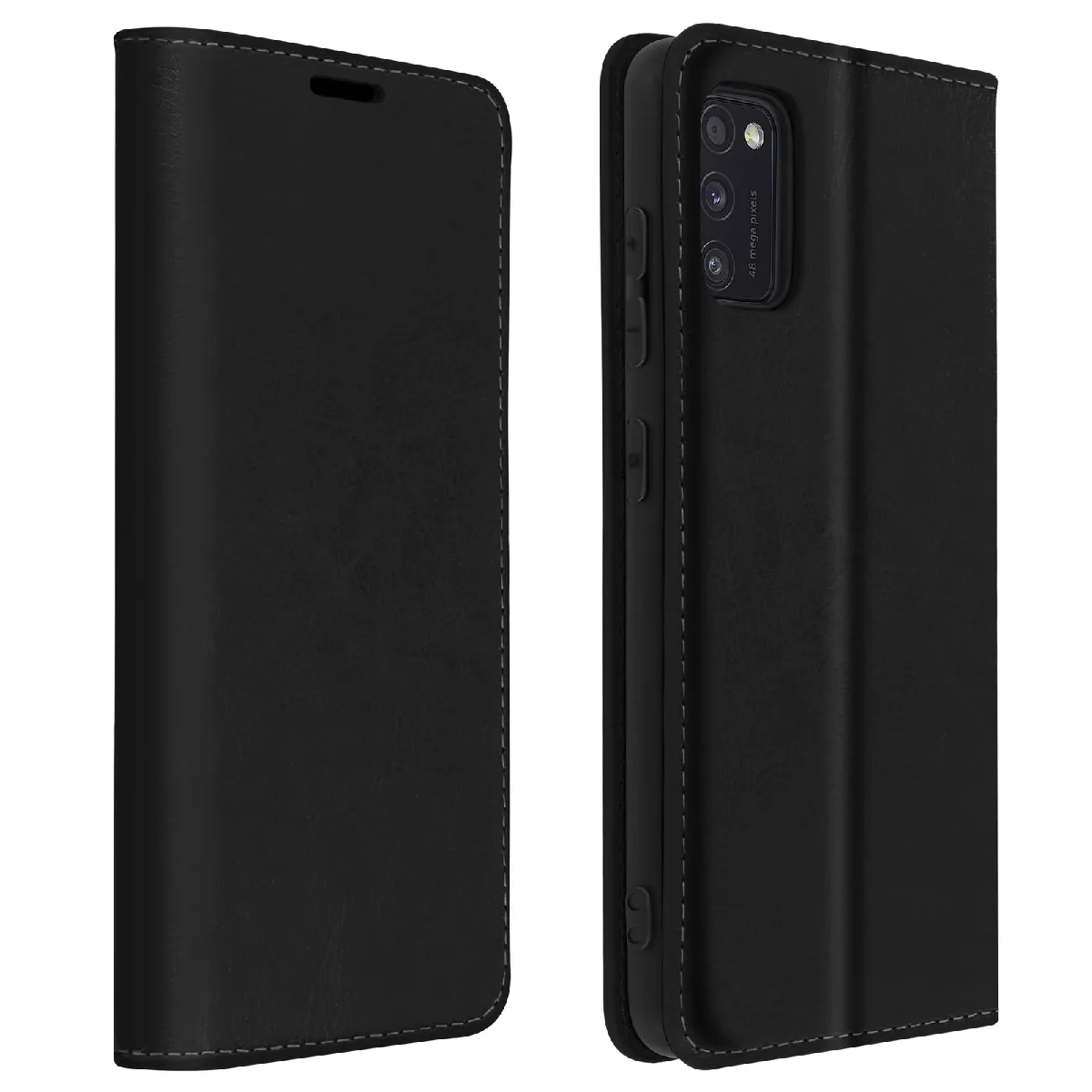 Avizar Noir Étui Pour Samsung Galaxy A41 Folio Cuir Véritable Porte-Carte Support Vidéo