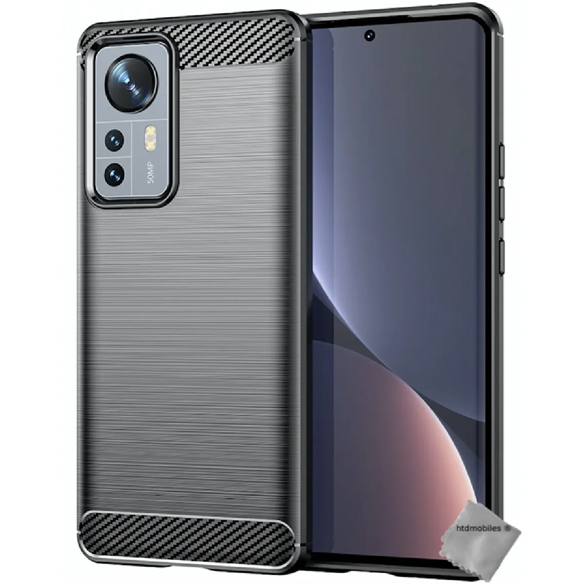 Htdmobiles Noir Housse Etui Coque Silicone Gel Carbone Pour Xiaomi 12 Pro 5G + Verre Trempe - Image 2