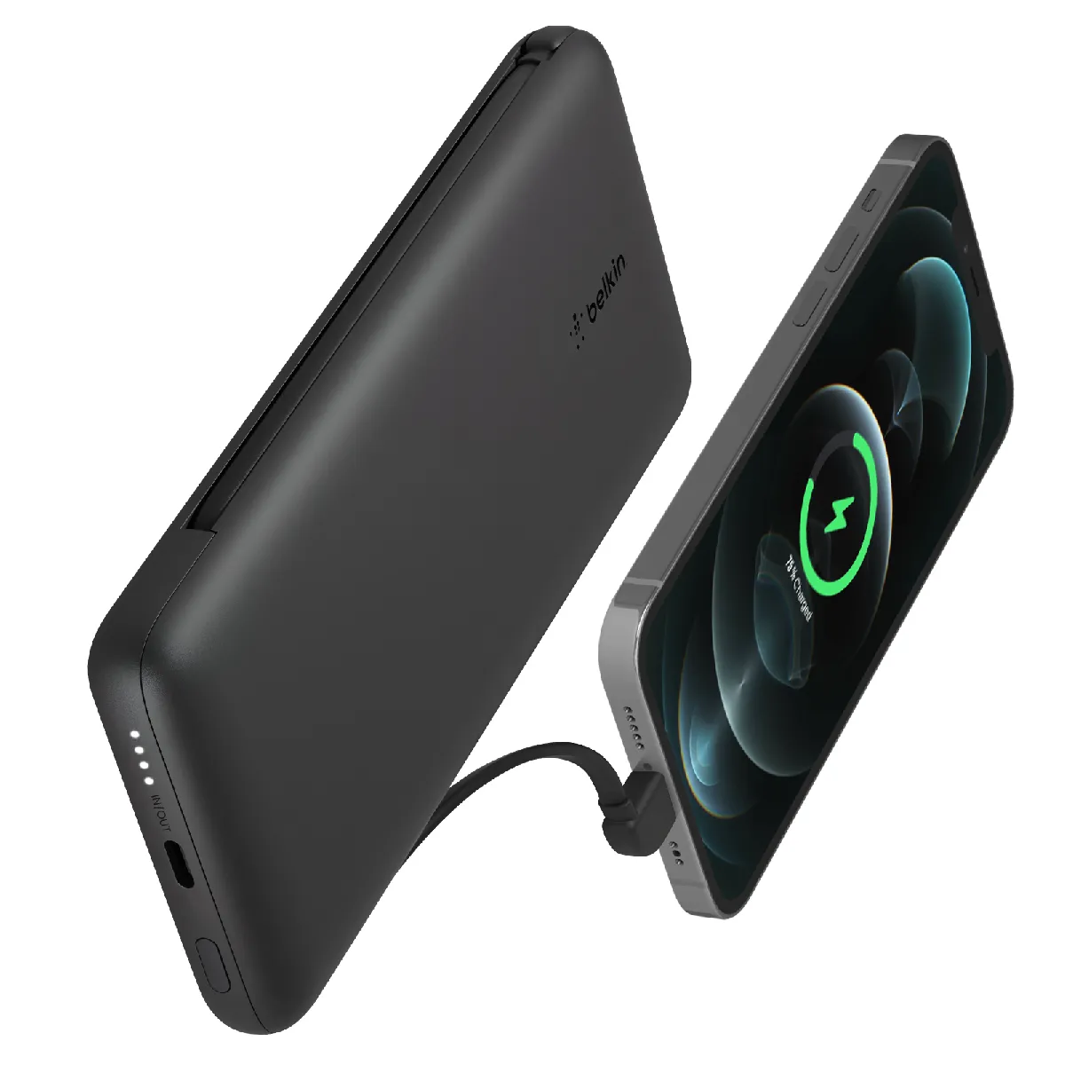 Belkin Batterie externe 10K avec câbles intégrés lightning et USB-C, bleu