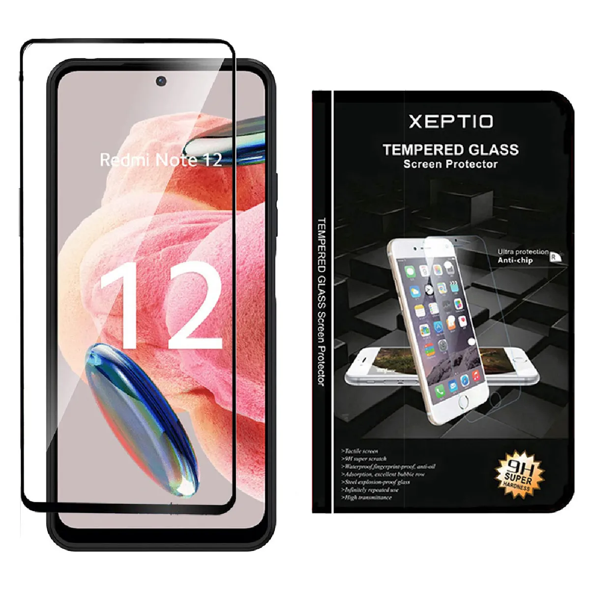 Xeptio Noir Protection D'écran Intégrale En Verre Trempé Pour Xiaomi Redmi Note 12 4G