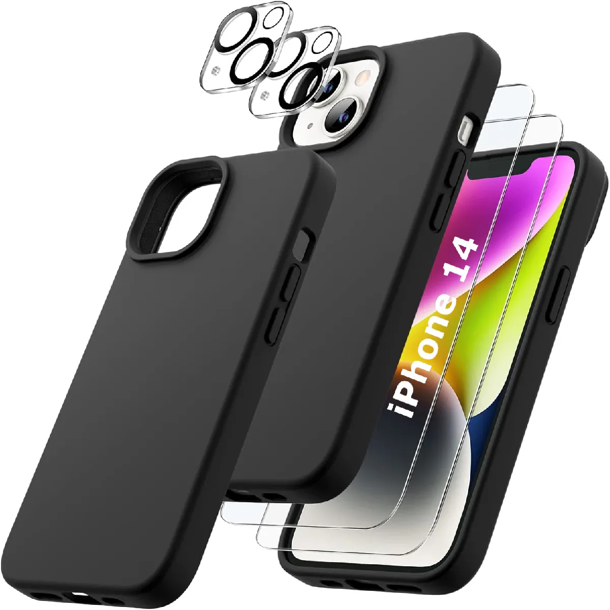 Little Boutik Noir Coque Avec Verres Trempés Et Protections Caméra Iphone 14