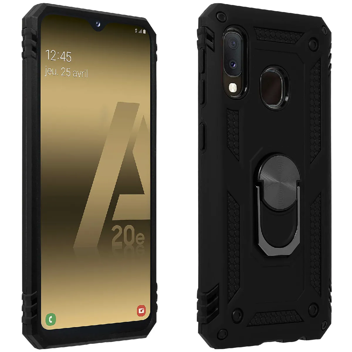 Avizar Noir Coque Silicone Avec Bague Support Samsung Galaxy A20e
