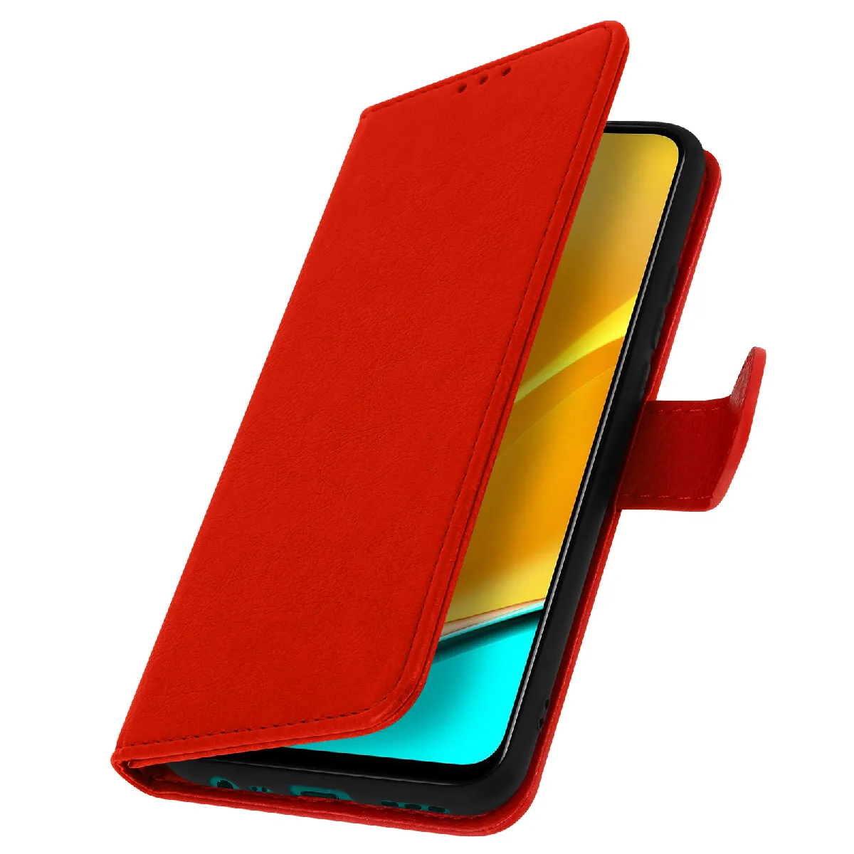 Avizar Rouge Étui Pour Xiaomi Redmi 9 Clapet Portefeuille Fonction Support Vidéo